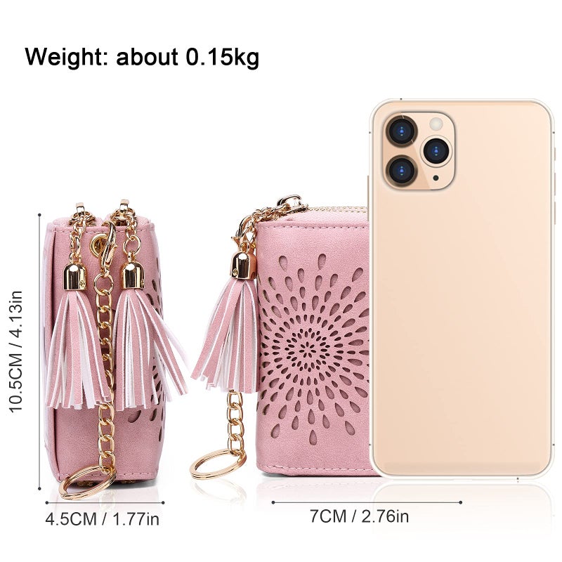 APHISON RFID Credit Card Holder Zipper Card Case Keychain Small Wallet for Women 1942-2 PINK - Image 5